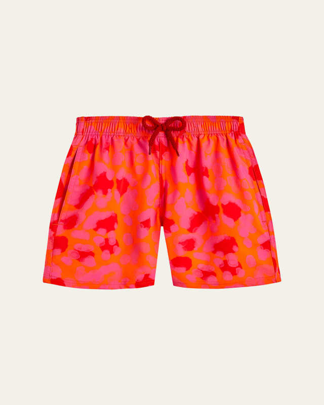 Boy's Leopard-Print Swim Shorts, Size 2-14